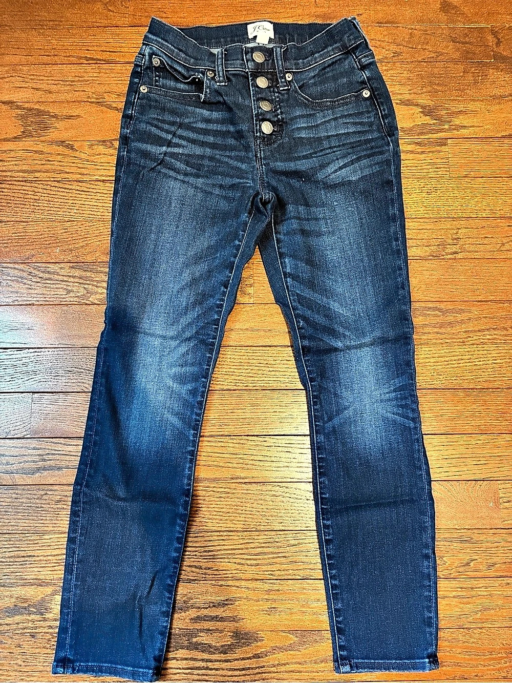 J.Crew Toothpick Skinny Jean with Exposed Button Fly Skinny Jeans Blue Waist 24P